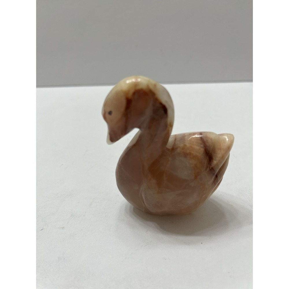 Carved Stone Swan Onyx Marble Hand Crafted Mini 2.75"
